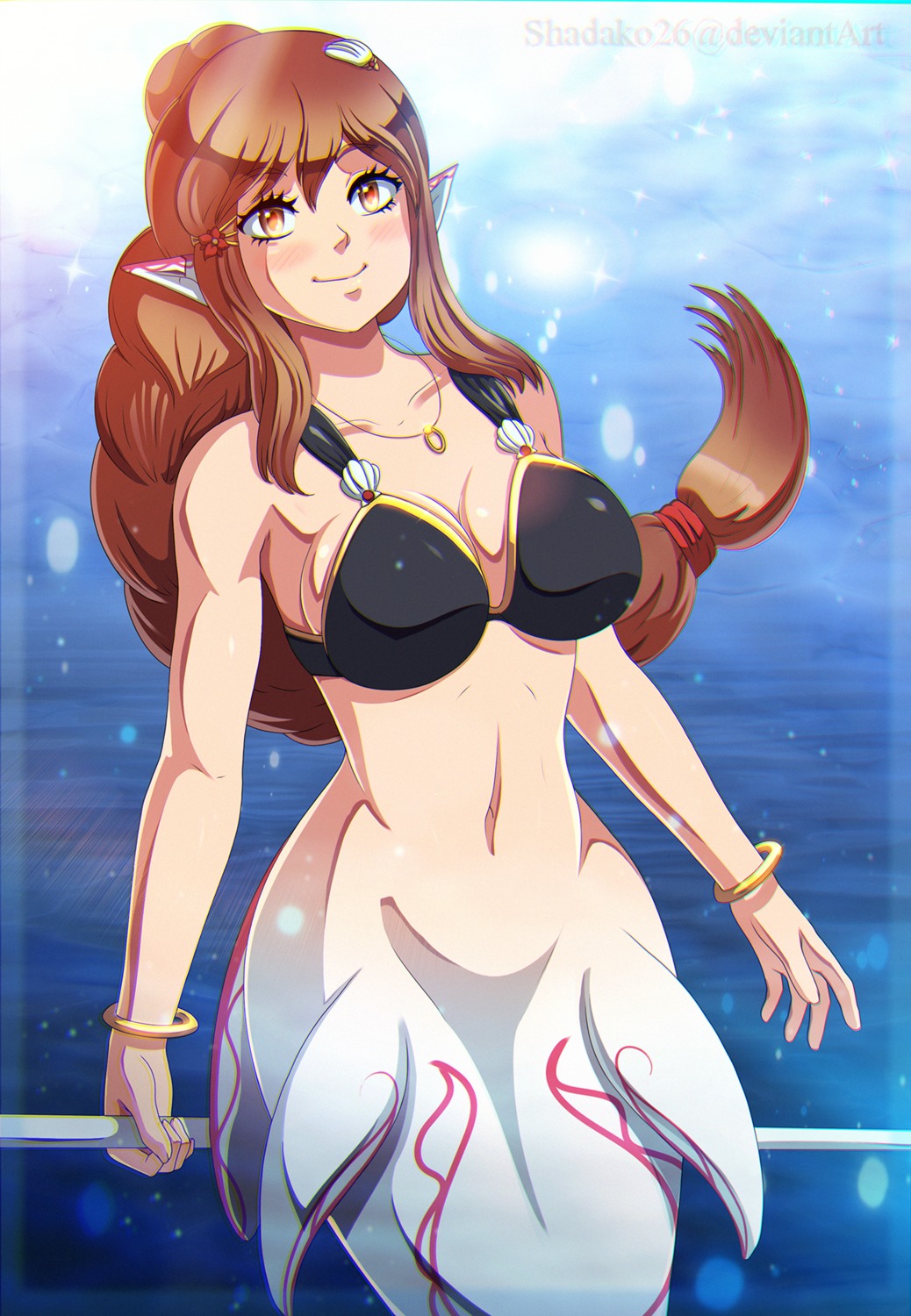 shadako26 bikini top bottomless mermaid monster girl pointy ears